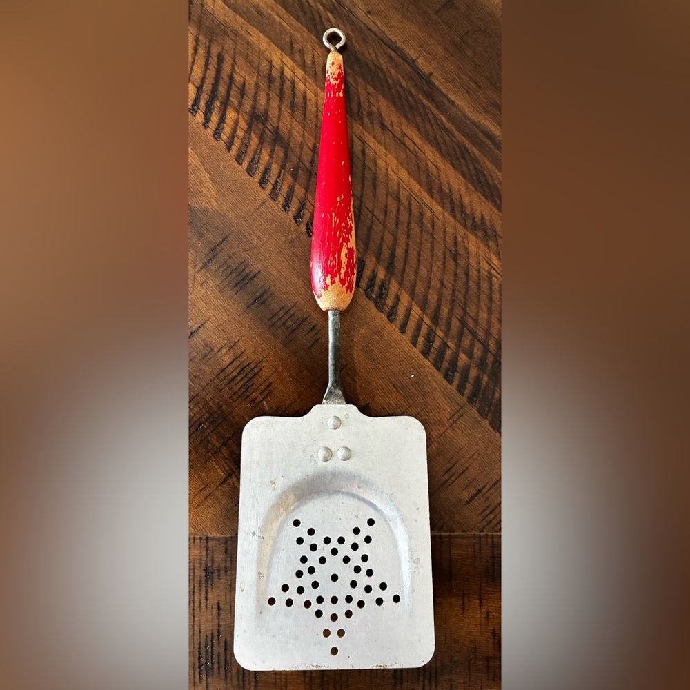 Vintage Red and Silver Metal Spatula